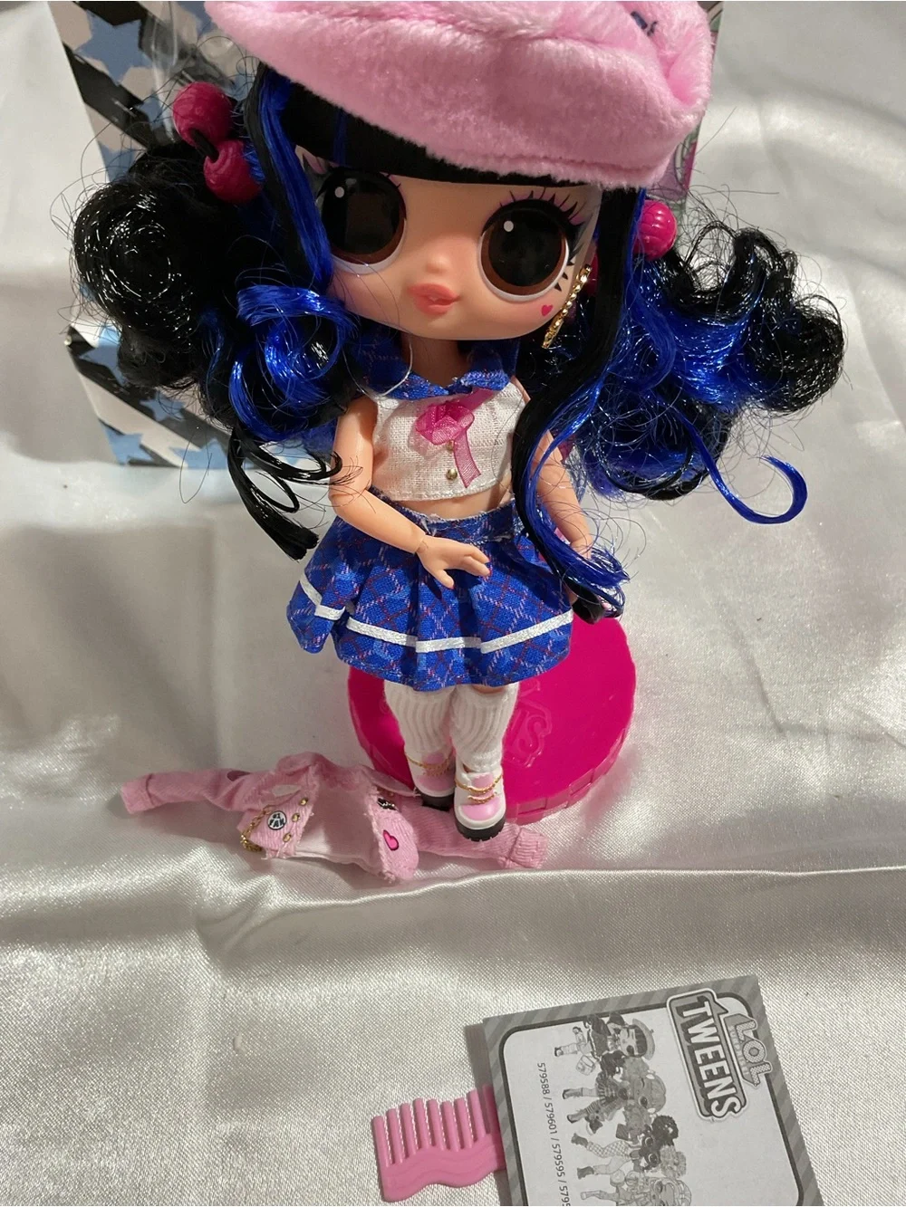 Blue & Pink Fashion Doll with Beret and Stand